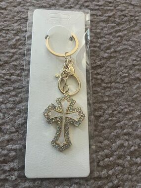 Gold Crystal Cross Keyring - Women's Key & Card Accessory